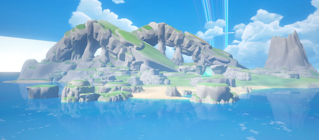 Wide stylized island environment surrounded by ocean in Unreal Engine